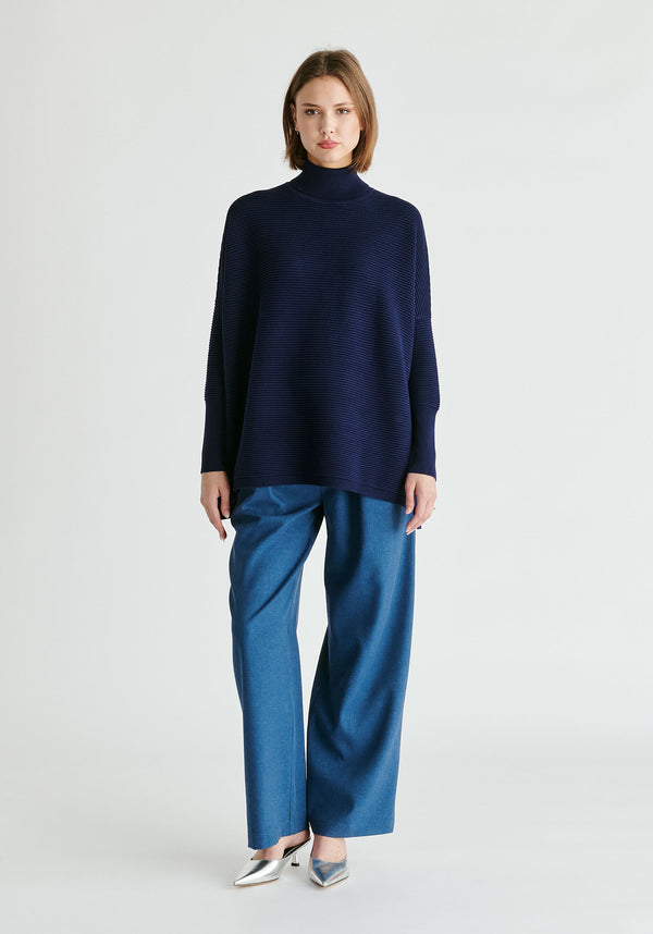 Paisie Turtleneck Ribbed Jumper in Navy